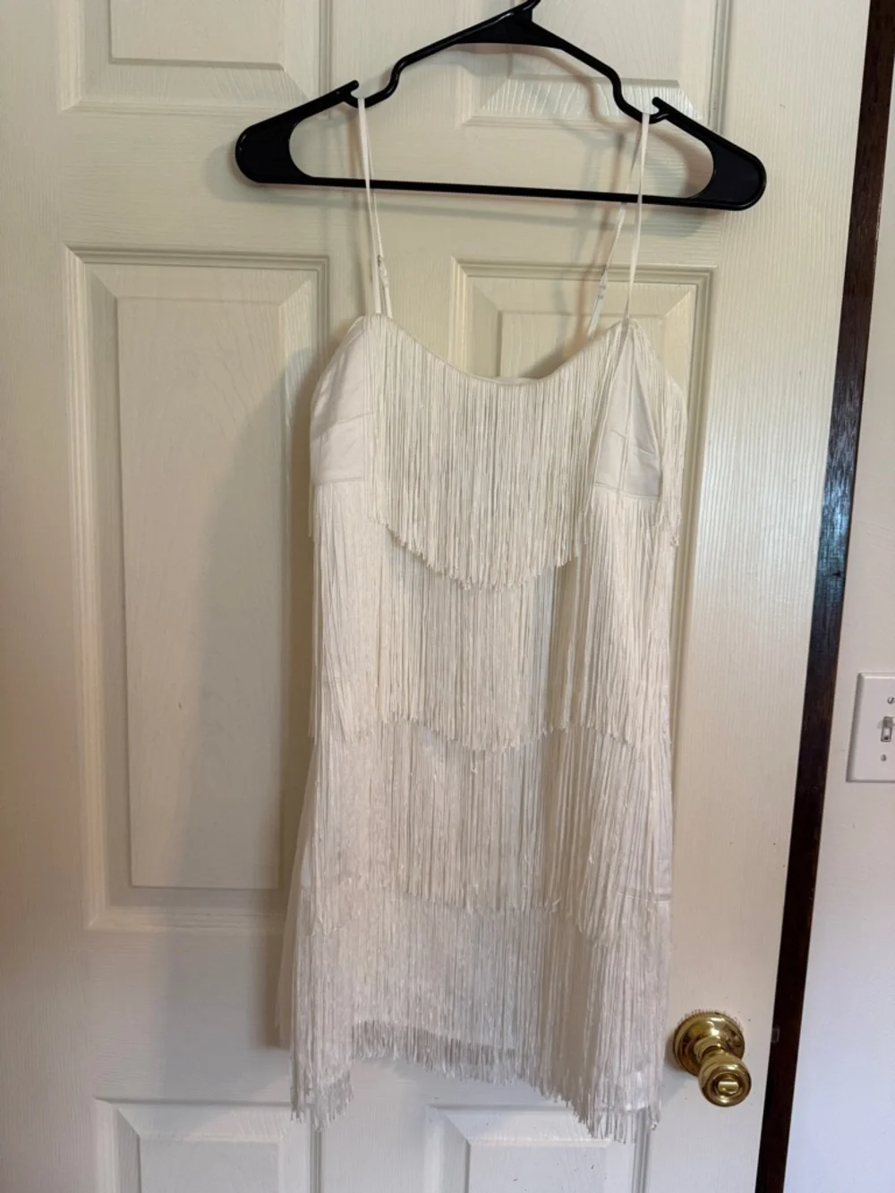 Abercrombie & Fitch White Fringe Spaghetti-Strap Mini Dress - Picture 3 of 7